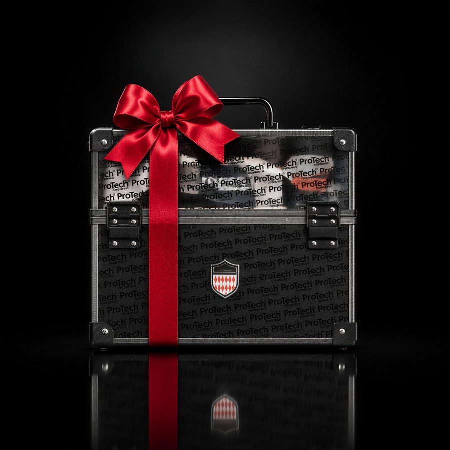 ProTech Gift Card – the ProTech case wrapped in a red ribbon and bow